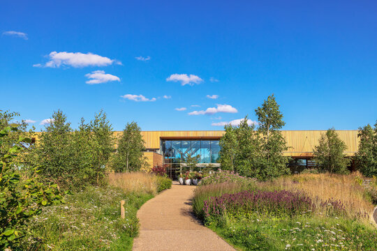 Entrance building for the RHS Garden Bridgewater public display garden, one of the largest and most spectacular gardening projects undertaken in Europe in recent years.
