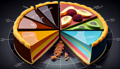 different pie chart of cake, Ai generated image