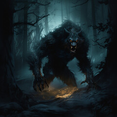 Werewolf in full moon howling. Generative AI.