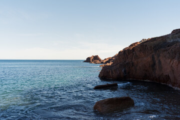 Fototapeta na wymiar French Riviera coast with red rocks in Saint Raphael