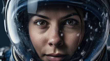 Portrait of a female astronaut in a protective spacesuit - obrazy, fototapety, plakaty