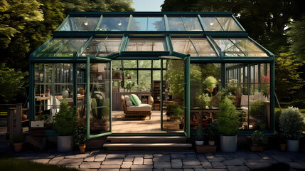 A modern greenhouse conservatory