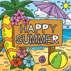 Happy Summer Colored Cartoon Illustration