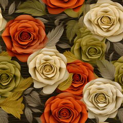 linen textured background with a few roses olive brown ornament