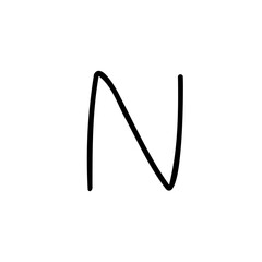 N letter latin english light font in hand drawn doodle style isolated on white background. For presentation, logo, branding, font, education.