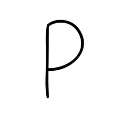 Obraz premium P letter latin english light font in hand drawn doodle style isolated on white background. For presentation, logo, branding, font, education.
