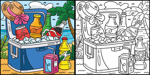 Summer Beverages on Ice Coloring Page Illustration