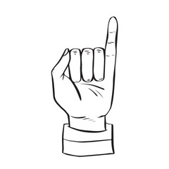 Left human hand with pinky finger up vector illustration isolated on square white background. Simple flat outlined cartoon art styled drawing.