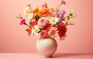 Naklejka premium Flowers in a vase isolated on a pastel pink background