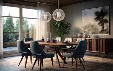 Modern dining room with furniture