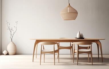 Scandinavian modern dining room with table and chairs