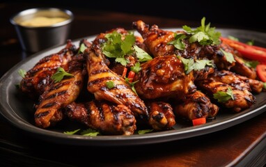 Fototapeta premium Grilled chicken wings on a plate