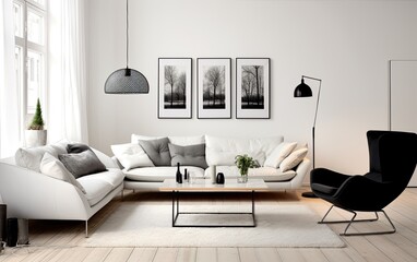 White modern living room with sofa