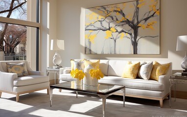 Modern luxury grey and yellow living room