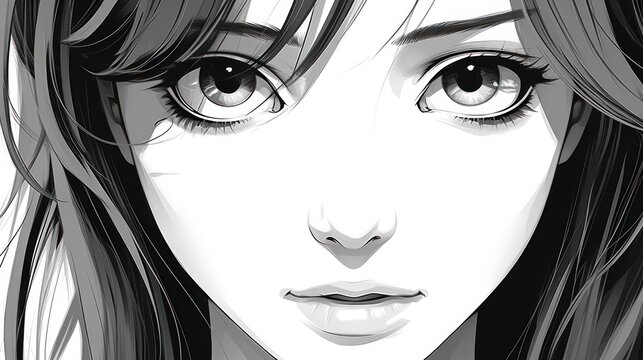 Girls in anime style in black and white colors on a white background
