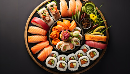 food shot a colorful sushi platter with different types