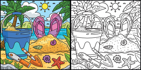 Summer Sand Castle Tool Coloring Page Illustration