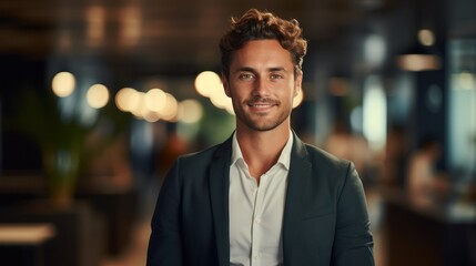 Obraz premium Handsome young business man standing confident in the office. Generative Ai.