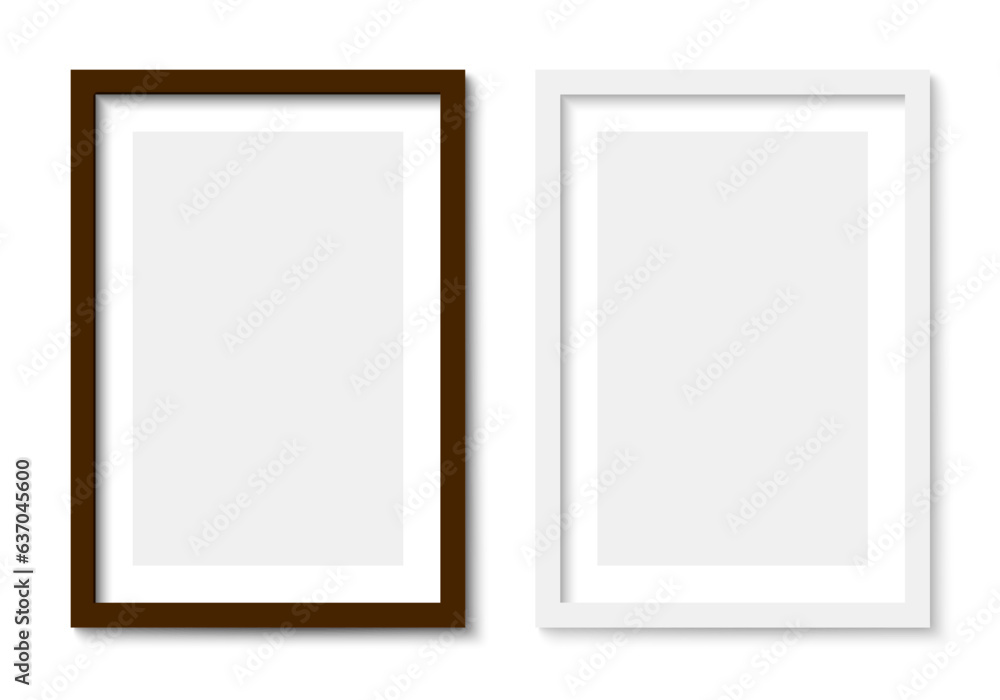 Sticker couple picture photo frames mockup, wall presentation, black and white thin rectangular vertical fra