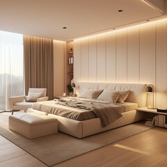 Minimalist room design in the beige color palette. Cozy room