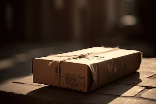 Parcel delivery. Сarelessly abandoned craft paper package on a city street