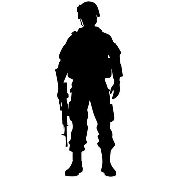 A troop of soldier silhouette vector, a simply designed military man in black and white