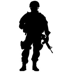 Obraz premium A troop of soldier silhouette vector, a simply designed military man in black and white