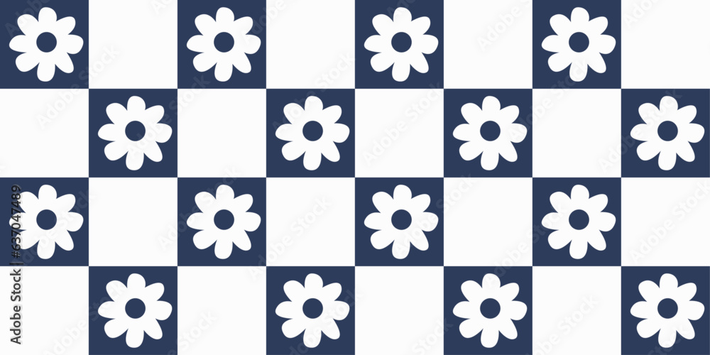 Poster checkerboard pattern with a flower shape on dark cells. for print, background, wallpaper, seamless s