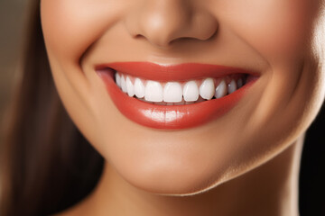 Fototapeta premium Perfect healthy teeth smile of a young woman. Teeth whitening and dentistry. Dental care, medicine concept. Professional dentist for Brightening Your Joyful Expression. Professional result.