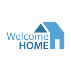 welcome home logo design template. welcome home with house icon, flat design