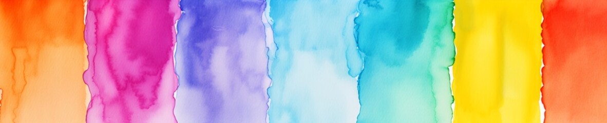 Tender rainbow colors watercolor blob, wash technique. Colorful horizontal strips for lgbt design, banner with extra wide.