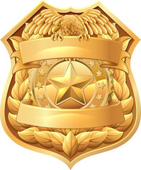 A police shield star sheriff cop badge or military security crest emblem motif featuring an eagle