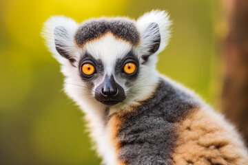 Portrait of a lemur catta. Cute Lemur looking at camera.