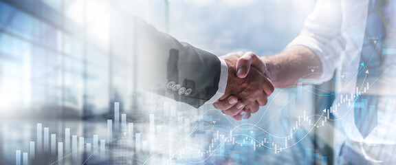 Businessman handshake for teamwork of business merger and acquisition,successful negotiate,hand shake,two businessman shake hand with partner to celebration partnership and business deal concept
