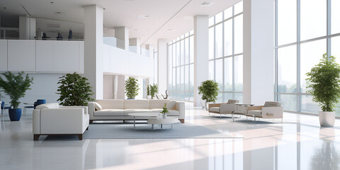 Interior of  modern office in white wall building generated with AI.