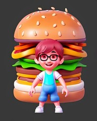 Giant hamburger next to boy