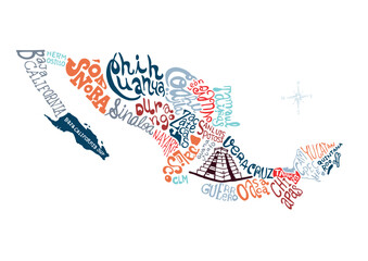 mexico hand drawn map vector illustration, doodle vector illustration