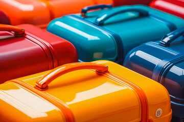 Detail of colorful modern suitcase. Closeup of suitcase. Traveling concept.