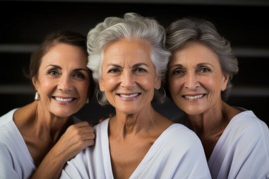 Portrait of three senior women smiling and looking at camera