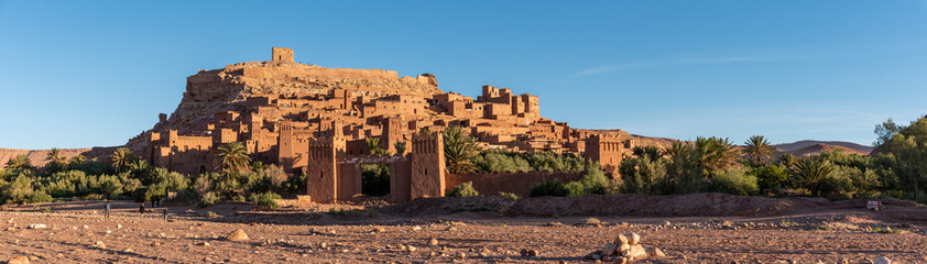 Sunrise over the beautiful historic town Ait Ben Haddou, famous berber town with many kasbahs built...