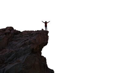 Adventure Hiker Standing on top of Rocky Mountain Cliff. Adventurous Composite. PNG Cutout - Powered by Adobe