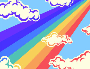 Obraz na płótnie Canvas vector rainbow and clouds flat design background