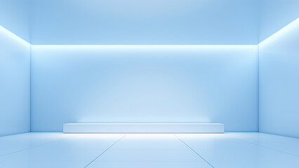 Abstract business concept, empty blue display room, space for text