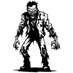 Zombie black silhouette isolated on white