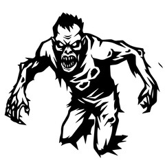 Fototapeta premium Zombie black silhouette isolated on white