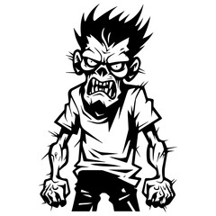 Zombie black silhouette isolated on white