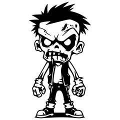 Zombie black silhouette isolated on white