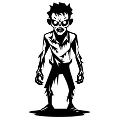 Zombie black silhouette isolated on white