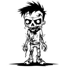 Zombie black silhouette isolated on white