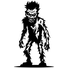 Zombie black silhouette isolated on white